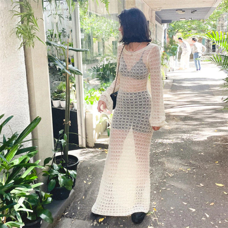 Sexy Backless Knitted Hollow Out Cutout out See through Fishnet Cover Up
