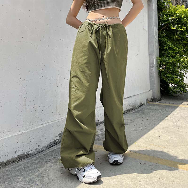 Street Retro Casual Drawstring Lace Waist of Trousers