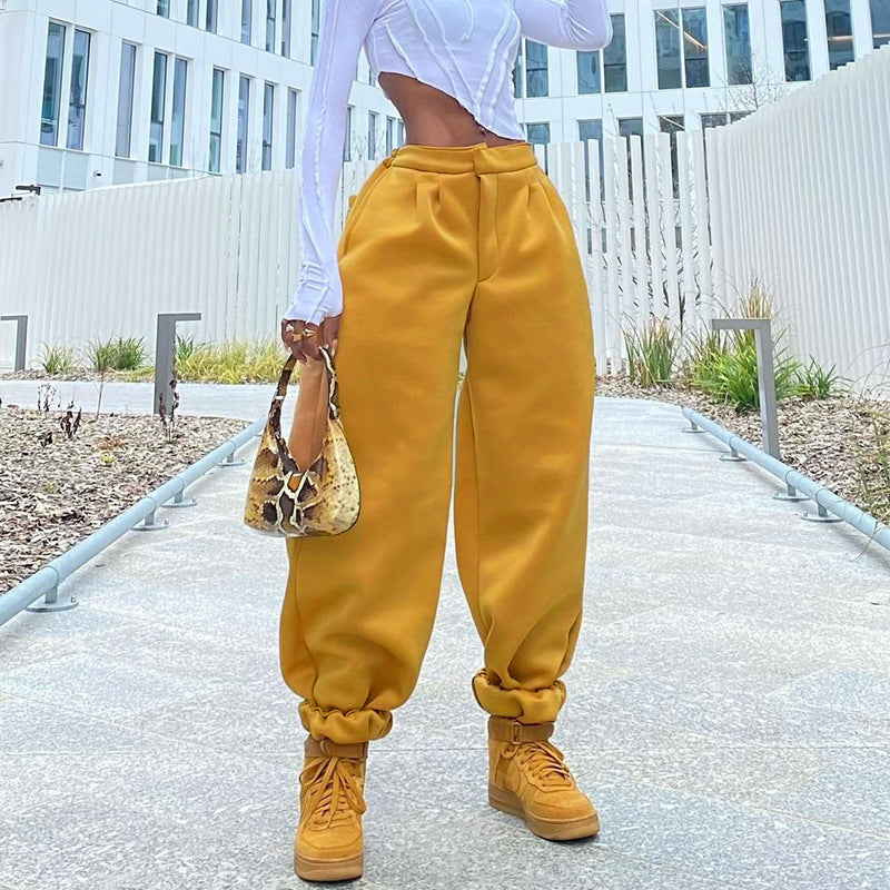 Solid Color Casual Loose Tappered Trousers