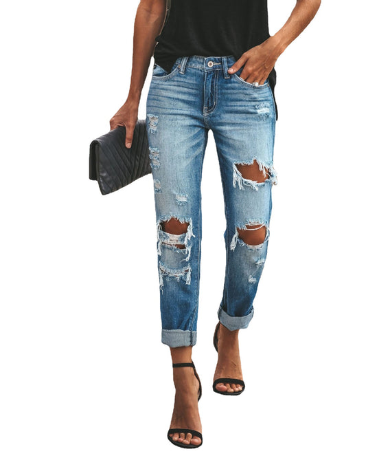 Summer Casual Washed Ripped Straight Street Jeans