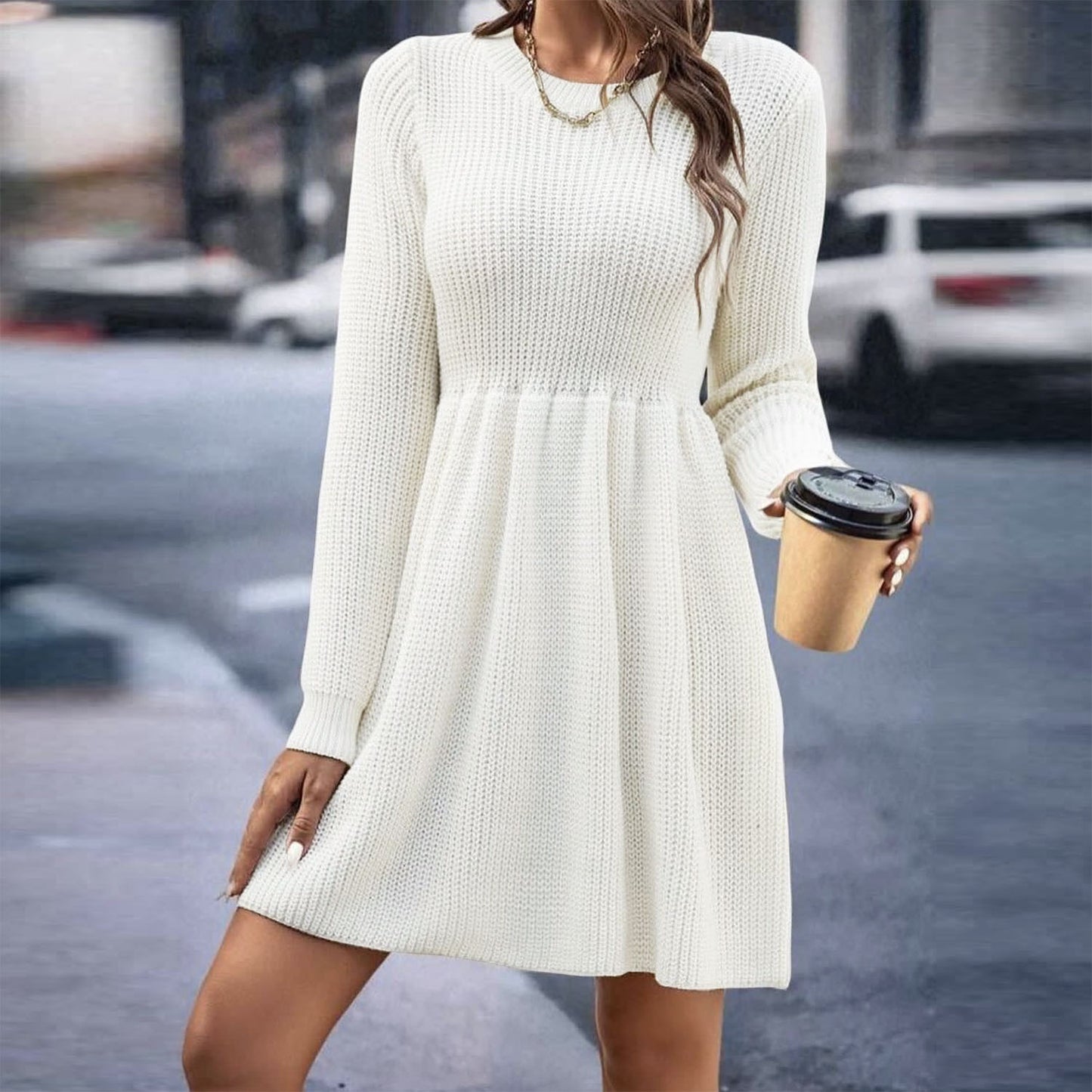Solid Color Sweater Dress