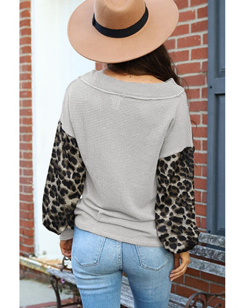 Long Sleeve Autumn Leopard Splicing Street Pullover Sweater