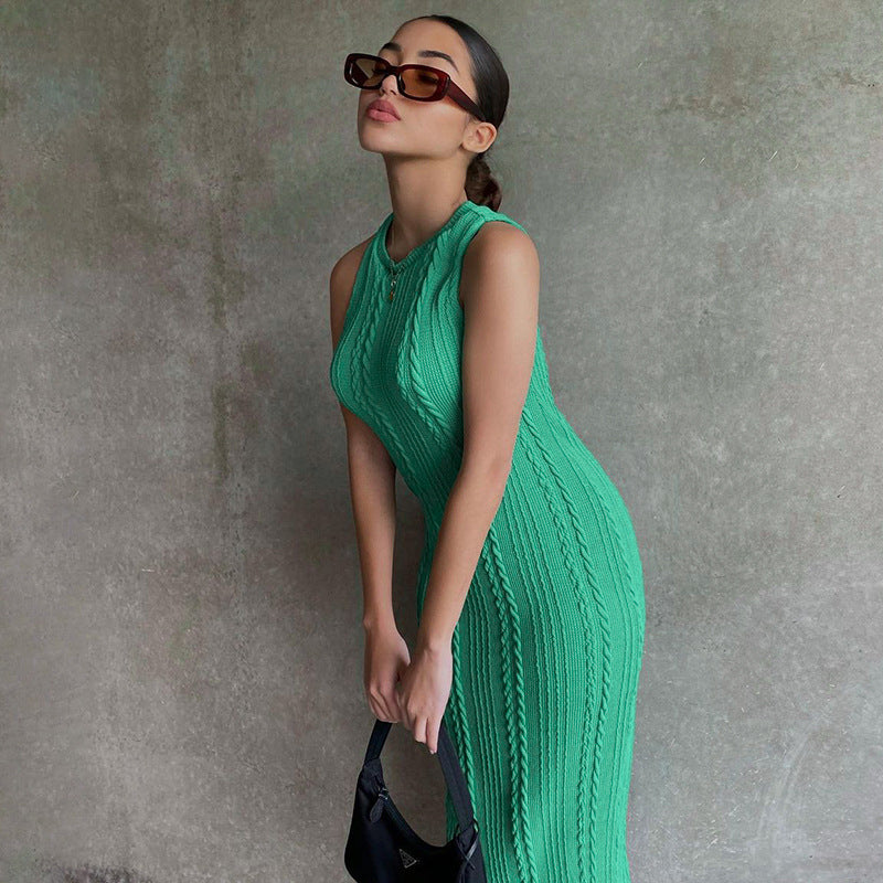 Casual Knitted Sleeveless Round Neck Dress