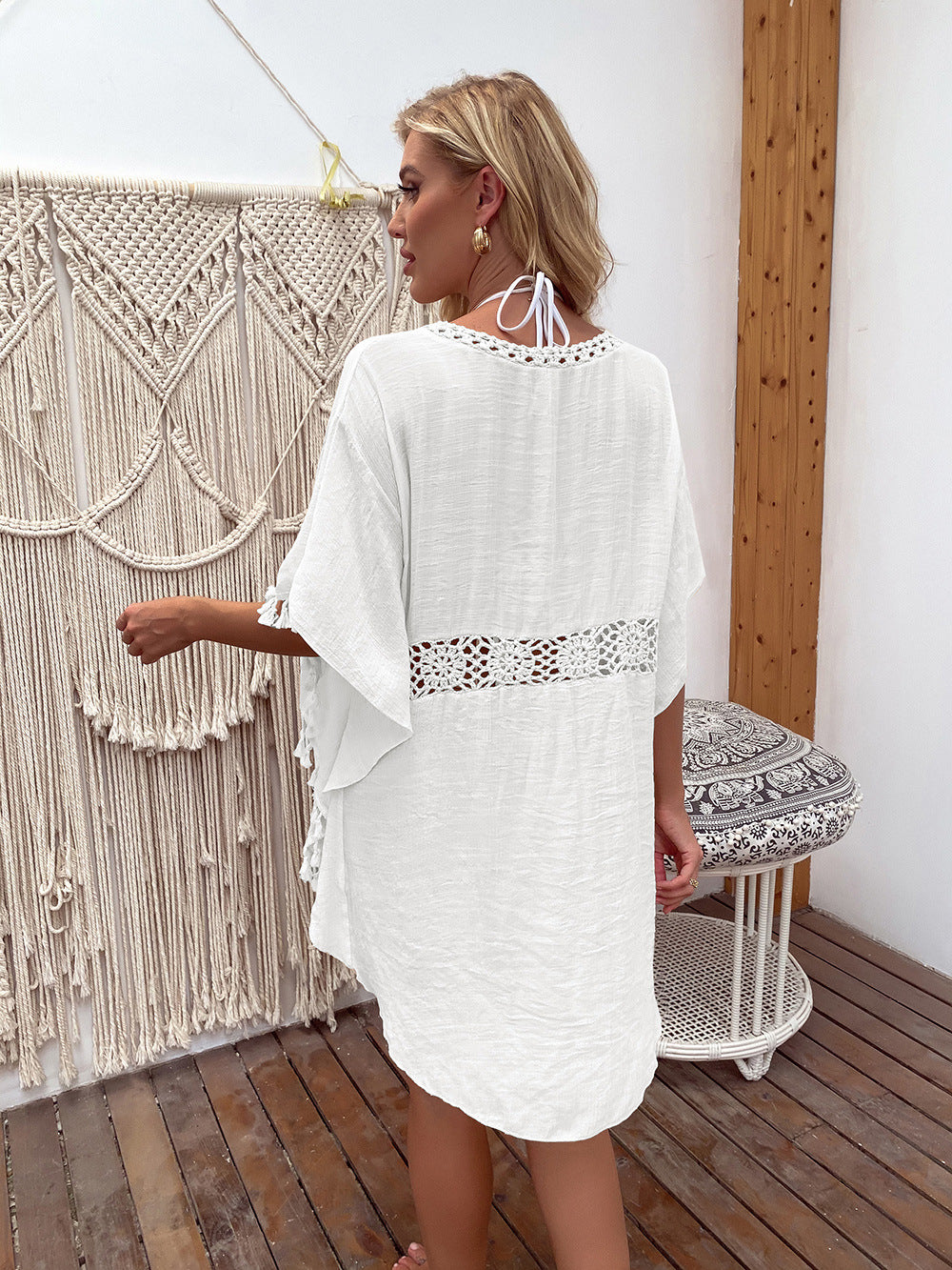 Hand Crocheting Stitching Tassel Sexy Sun Protection Beach Cover Up