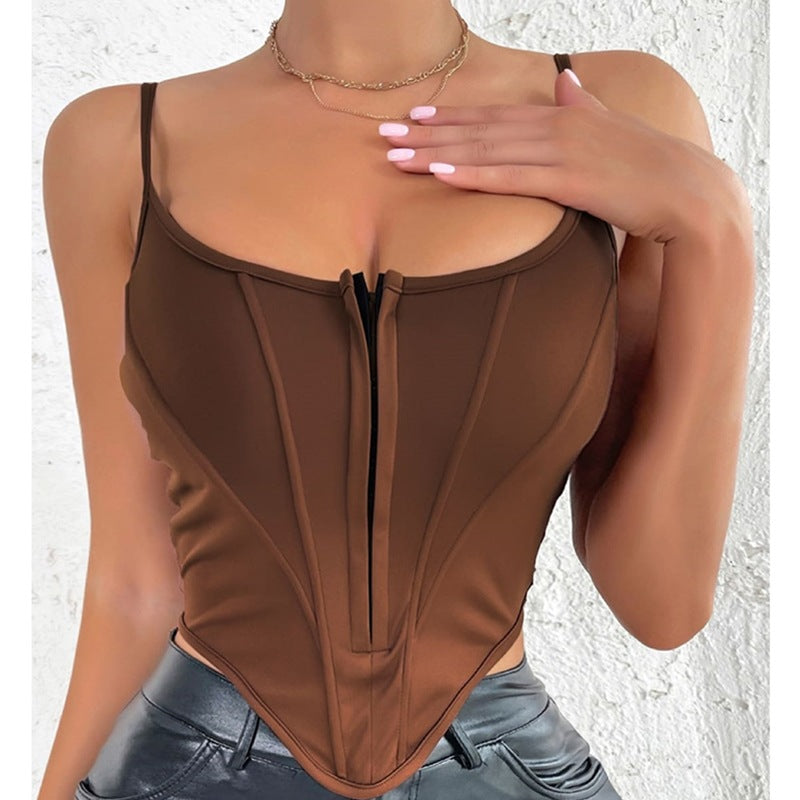 Stitching Breasted Cinched Waist Slim-Fit Diamond Backless Camisole Boning Corset