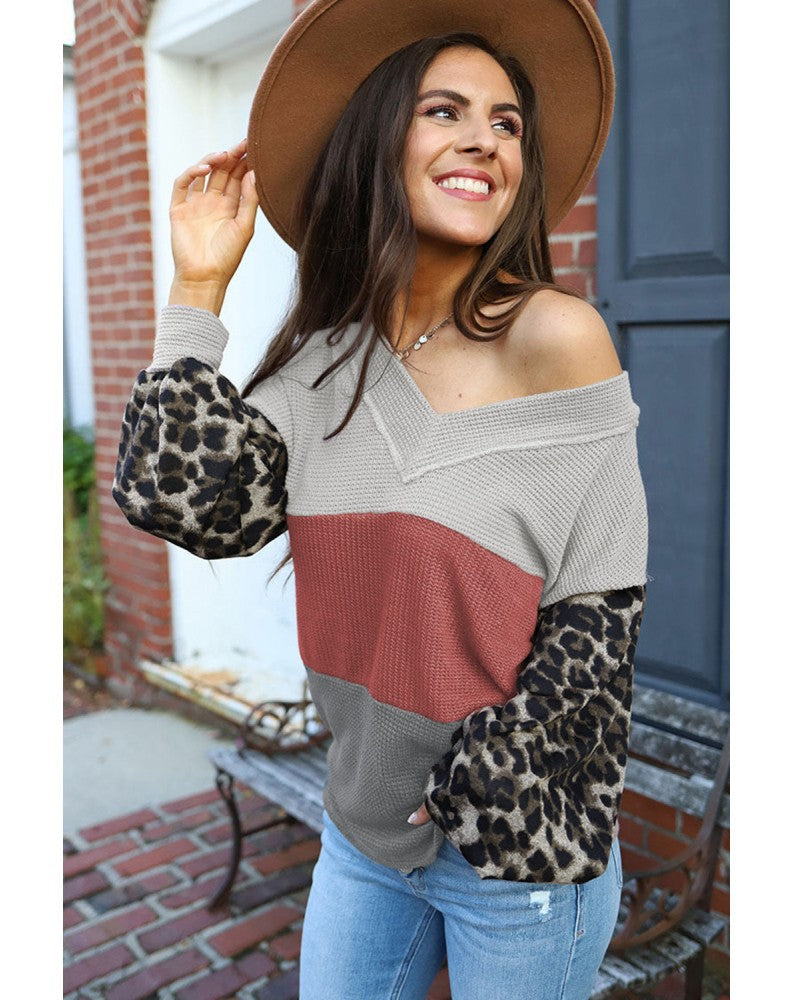 Long Sleeve Autumn Leopard Splicing Street Pullover Sweater