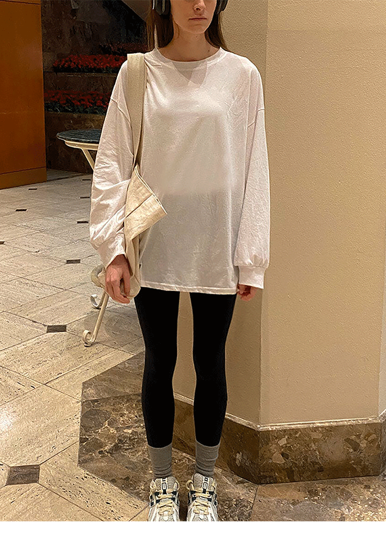 Pure Cotton Solid Color Loose Round Neck Long Pattern Sweatshirt