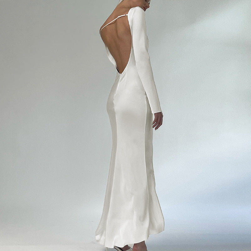 Seksowna sukienka bez pleców w jednolitym kolorze, elegancka, dopasowana