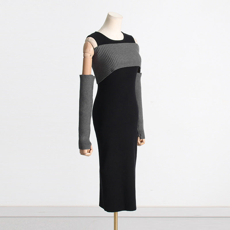 Herbstliches, elegantes Slim-Fit-Patchwork-Kleid zum Abnehmen