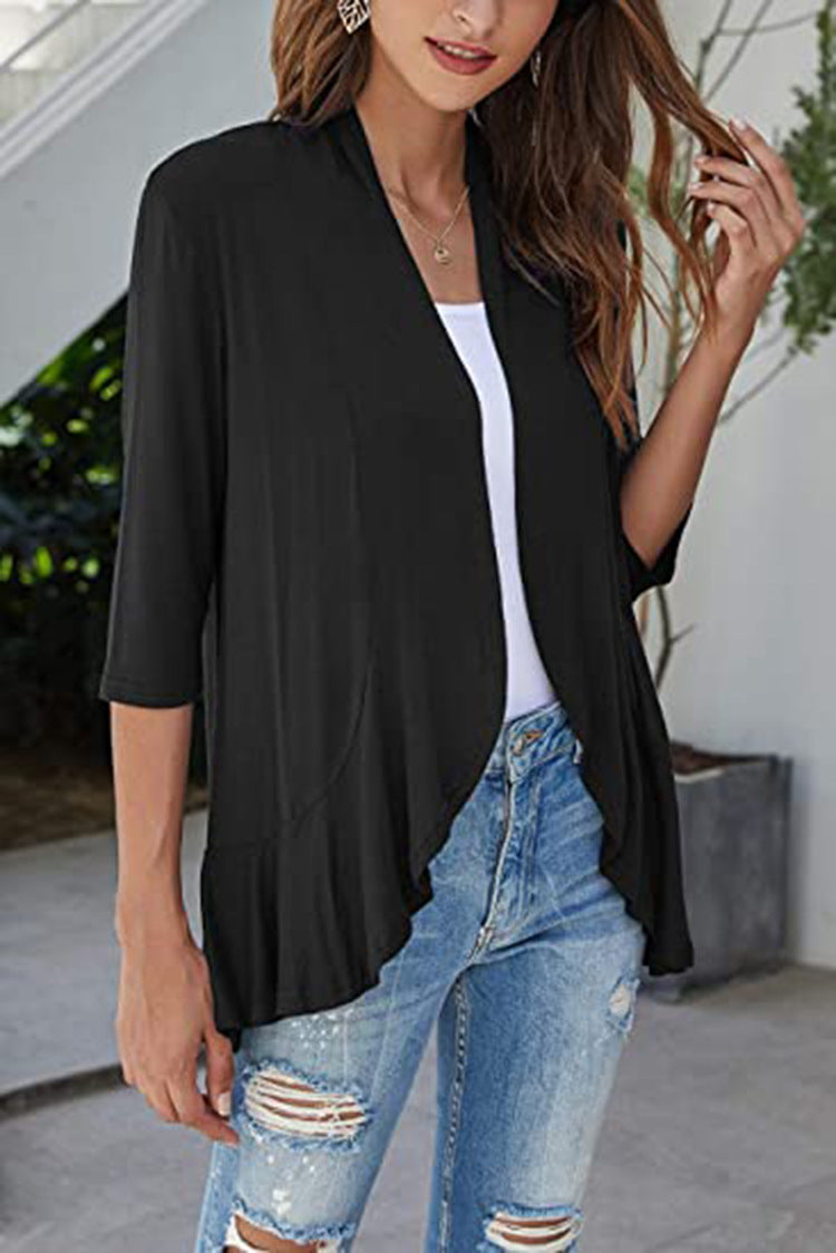 Solid Color 3/4 Sleeve Ruffle Top