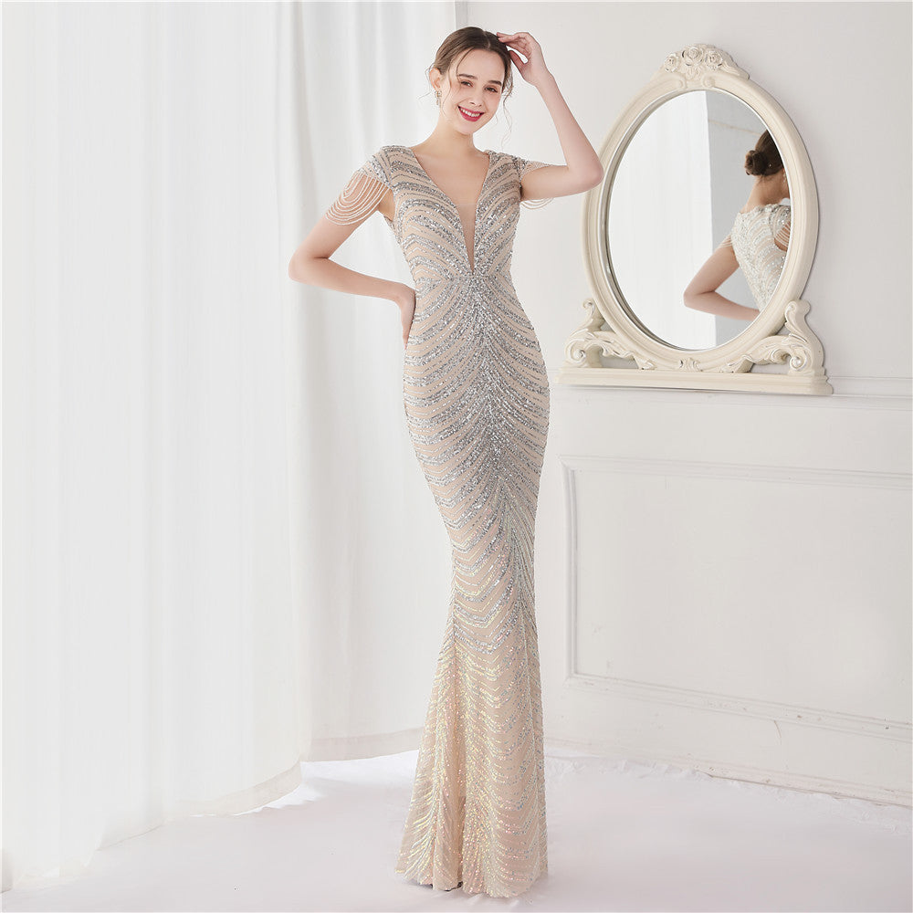 Positioning Floral Sequin Craft Beaded Party Party Evening Dress