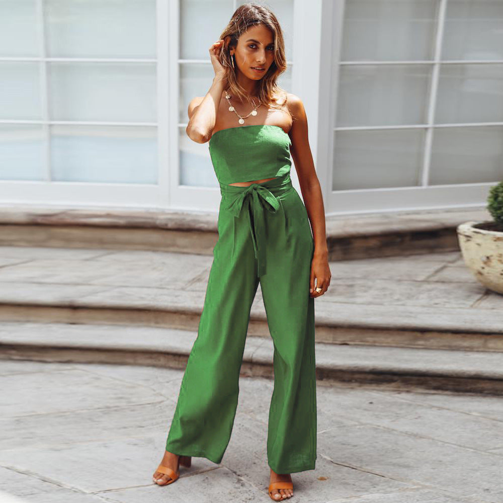 Casual Fashion Set Sexy Backless Slim Fit Jumpsuit