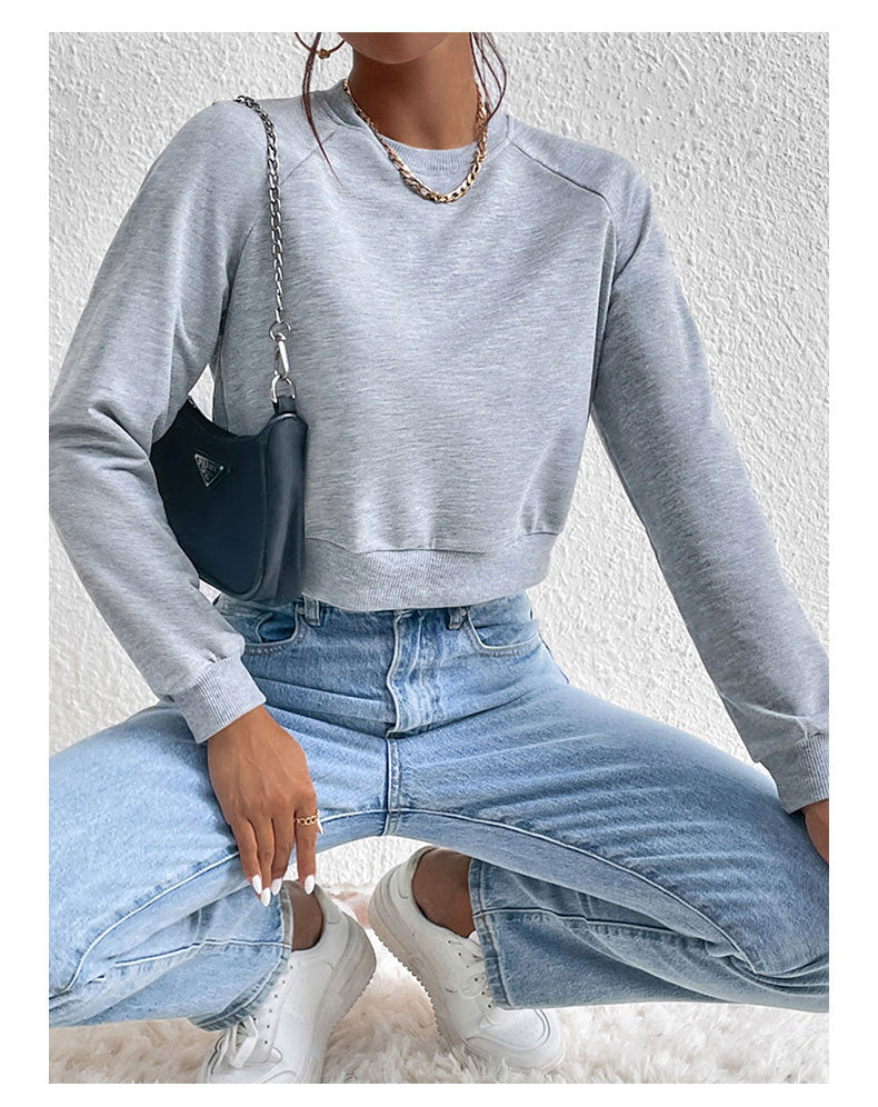 Long Sleeve round Neck Solid Color Hoodie Sweatshirt