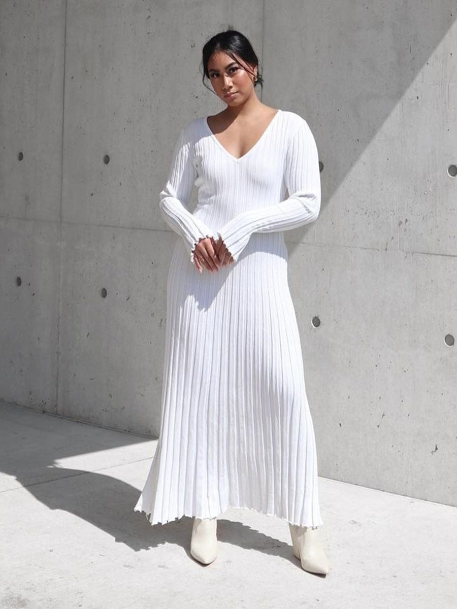 Long Sleeve Round Neck Tight Knitted Dress