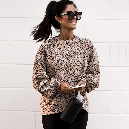 Leopard Print Loose Double Sided Thermal Sweatshirt