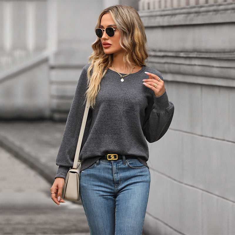 Solid Color Long Sleeve Texture Sweater