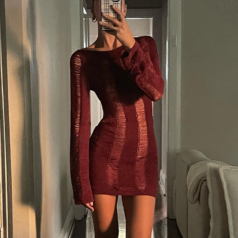 Long Sleeve Hollow Out Cutout Backless Dress