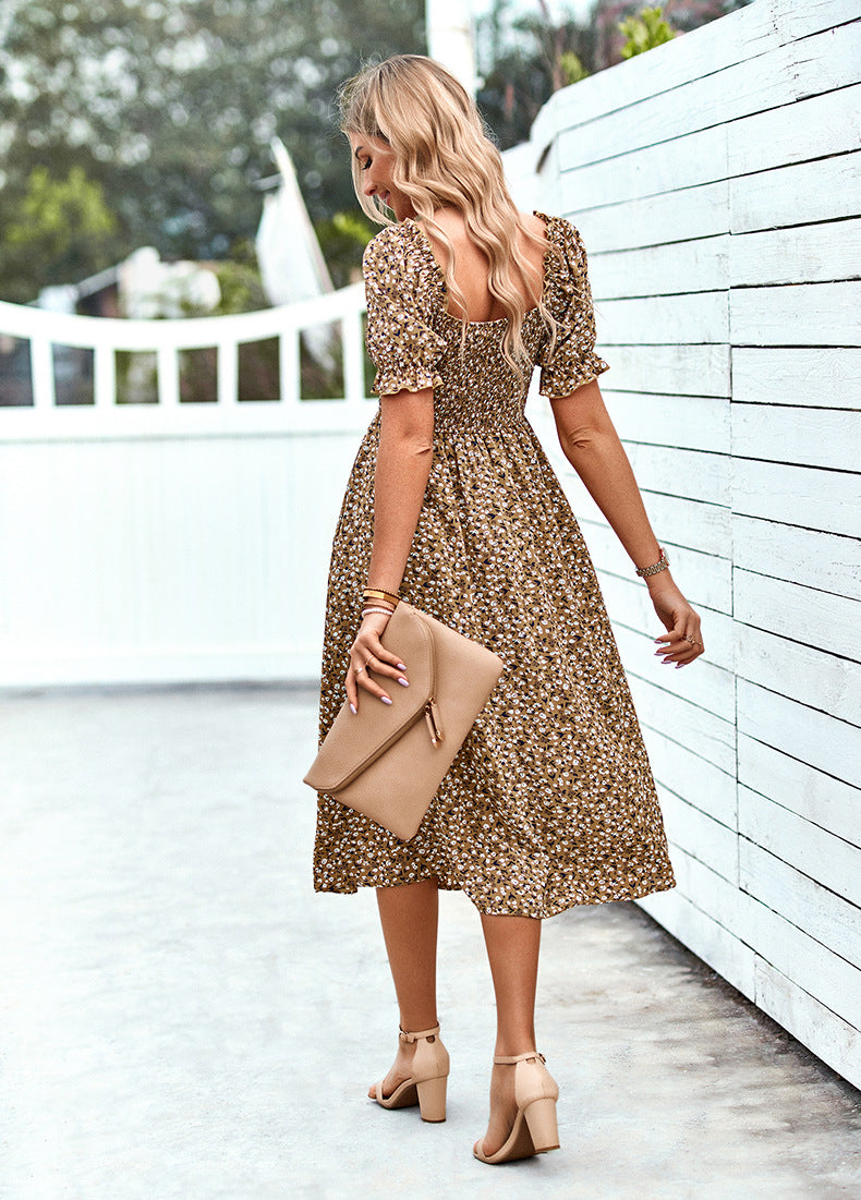 Floral Casual Square Collar Dress