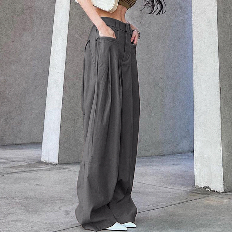 Retro Street Loose Low Waist Solid Color Woven Pants