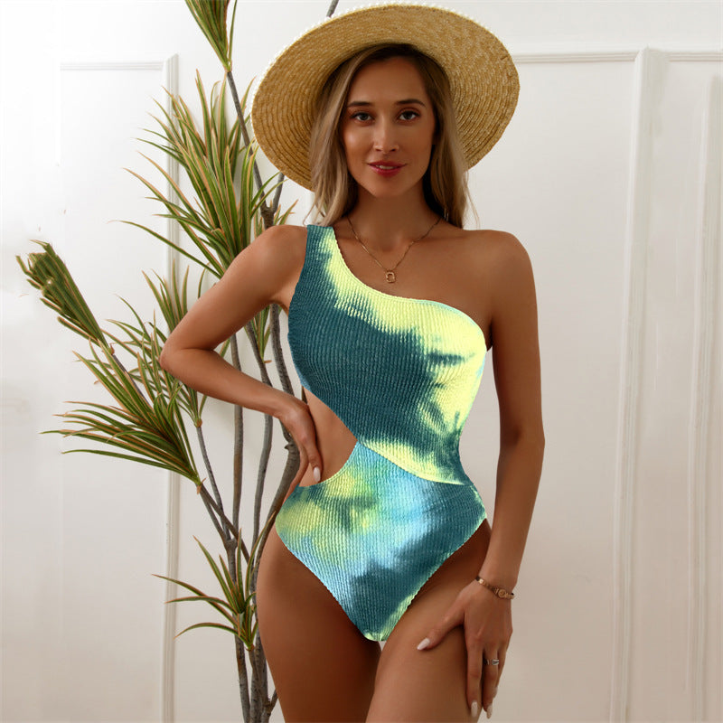 Wrinkle Champray Sexy Siamese One Shoulder Swimsuit