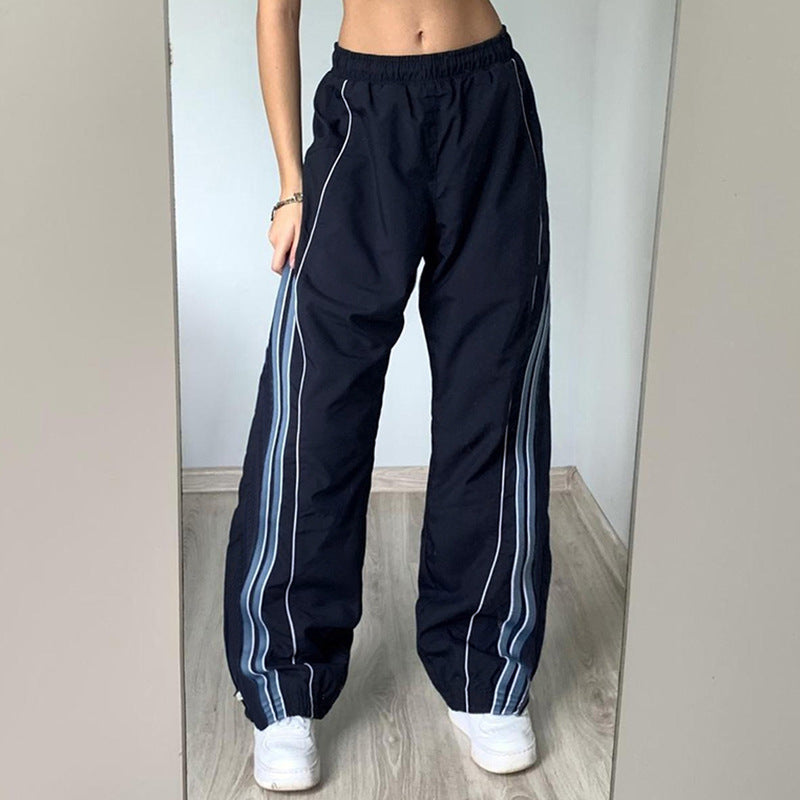 High Waist Slimming Loose Casual Contrast Color Striped Trouser