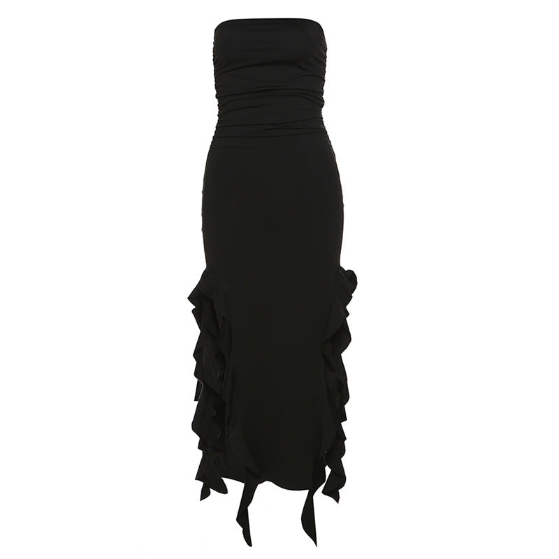 Off-Shoulder Tube Top Package Hip Slim Fit Irregular Asymmetric Dress