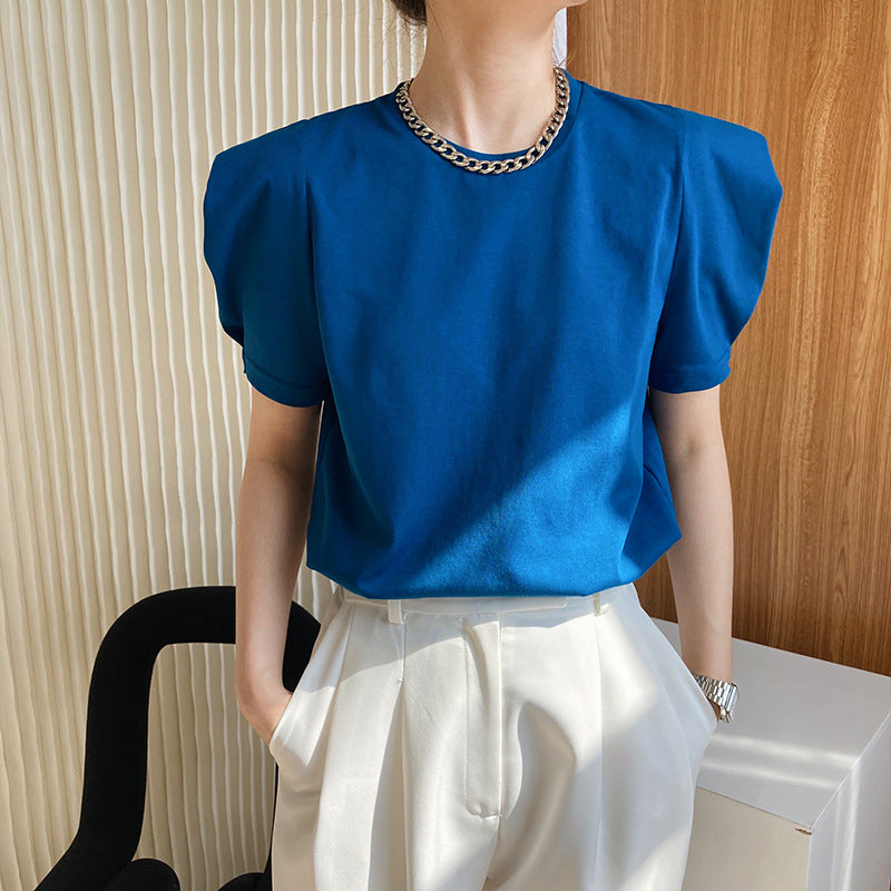 Short-Sleeved Lazy Loose round Neck Puff Sleeve T-shirt Top