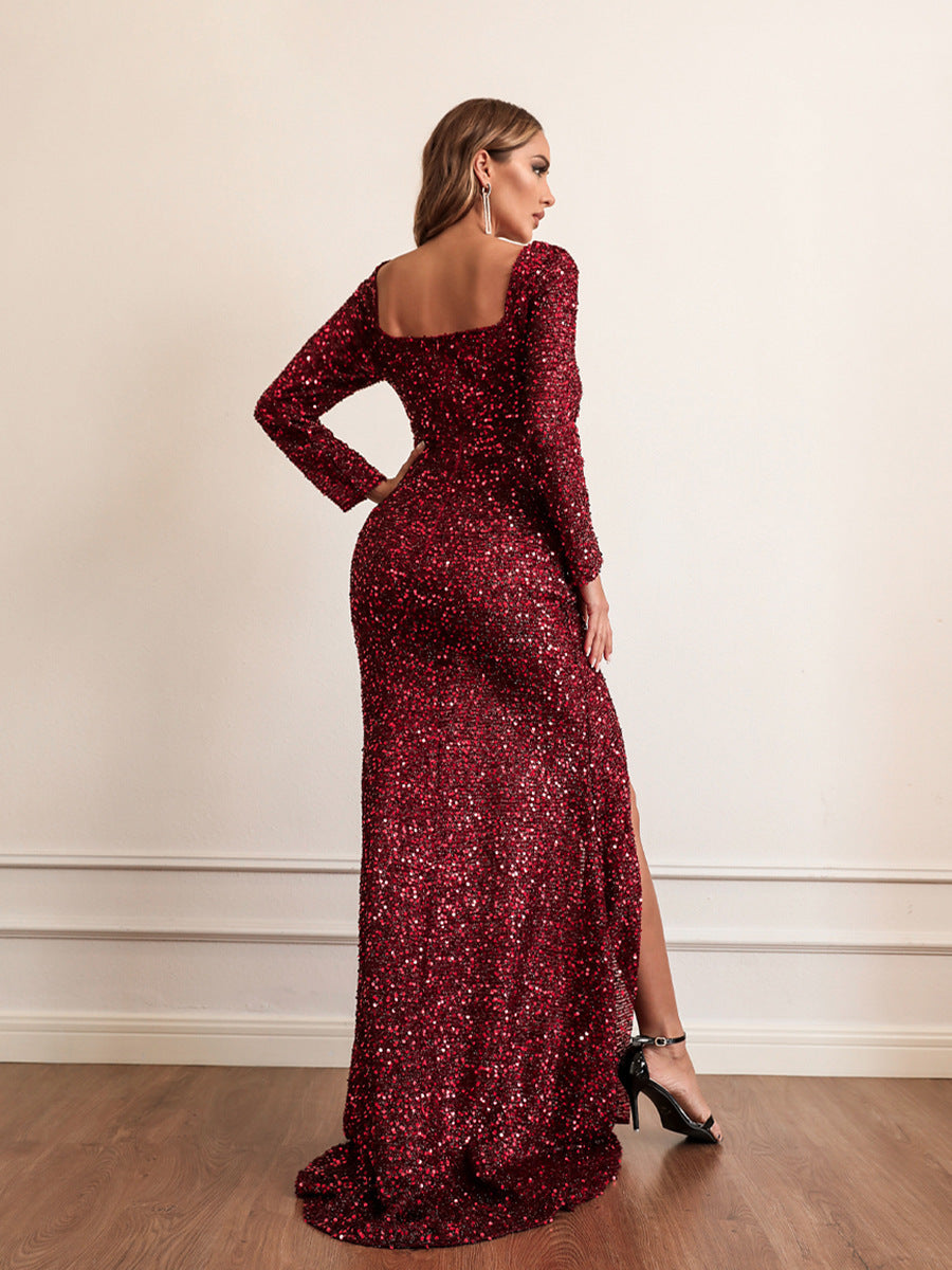 Long Sleeve Sequined Maxi Dress