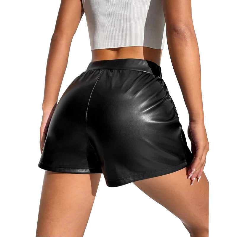 Patent Leather High Waist Loose Shorts