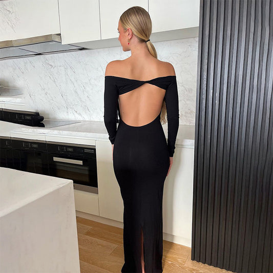 Off Shoulder Sleeveless Backless Long Sleeves Sexy Dress