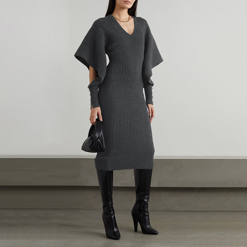 Slim Fit Slimming Sense of Design Mid-Length Knitted Dress