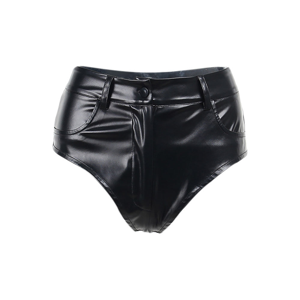 High Waist Hip Faux Leather Base Elasticity Tight Sexy Shorts