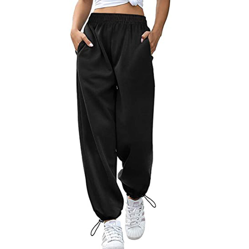 Loose Casual Sports Drawstring Wide Leg Ankle Banded Pants