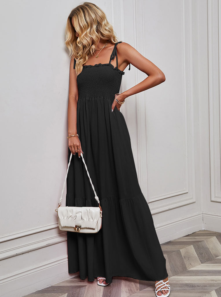 Summer off the Shoulder Casual Comfortable Sling Long Tiered Dress
