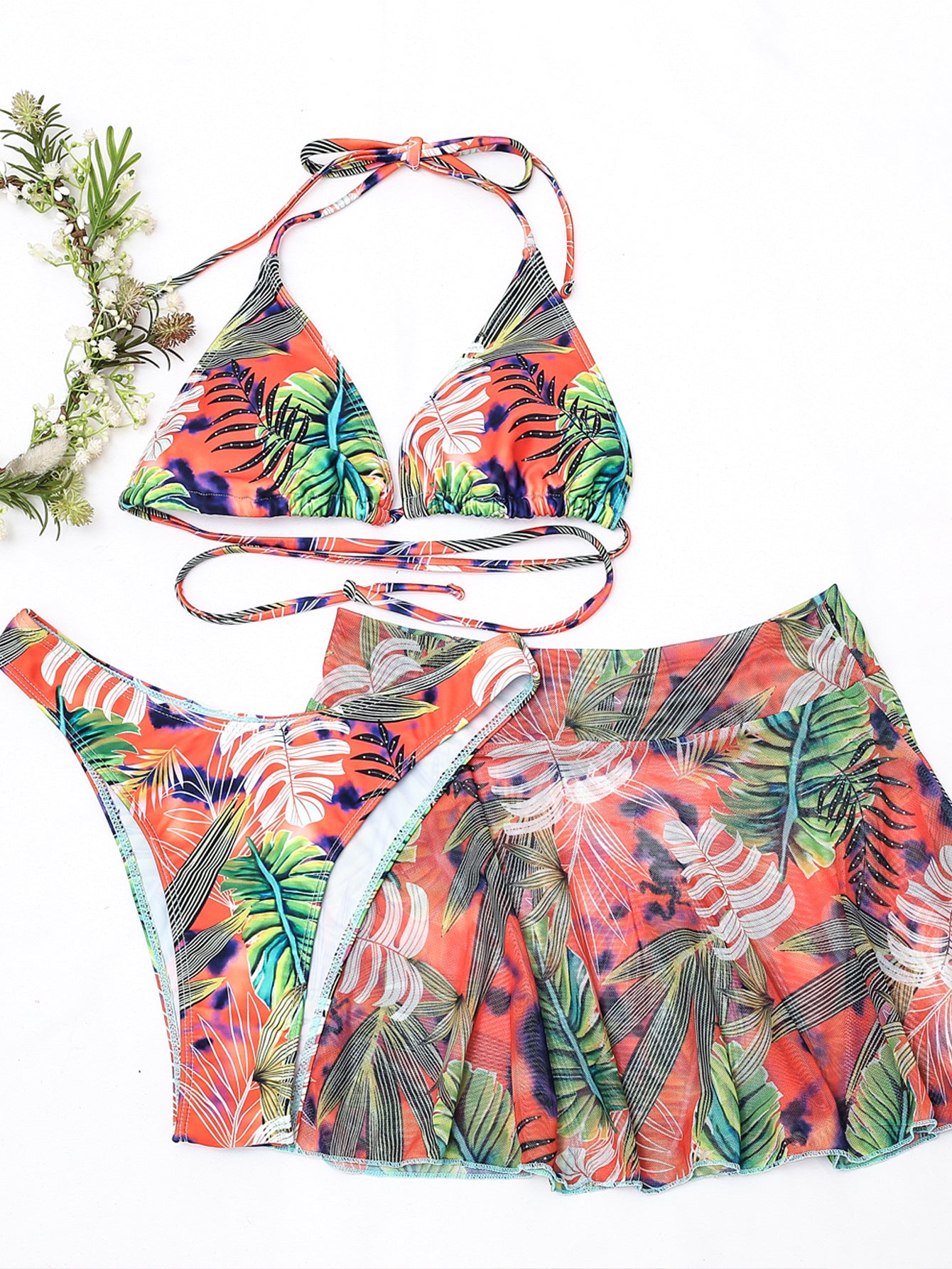 Big Floral Leaf Three-Piece Bikini