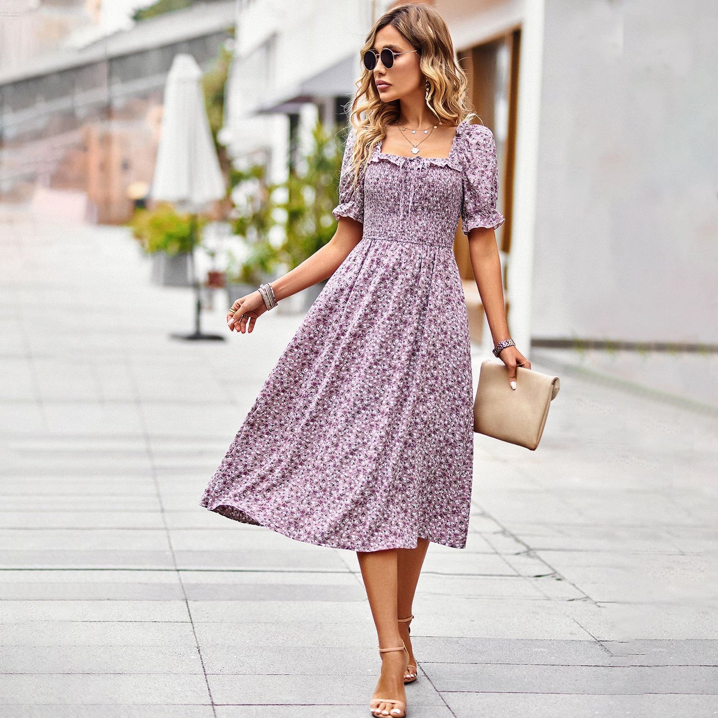 Floral Casual Square Collar Dress