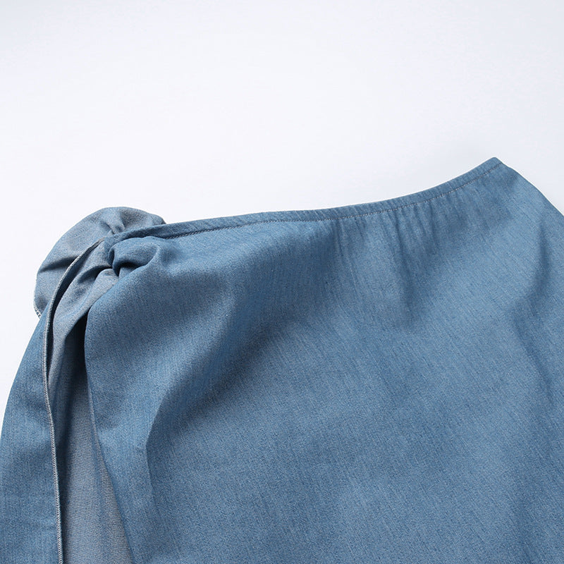 Sexy Solid Color Summer Slim Fit Design Large Floral Imitation Denim Skirt