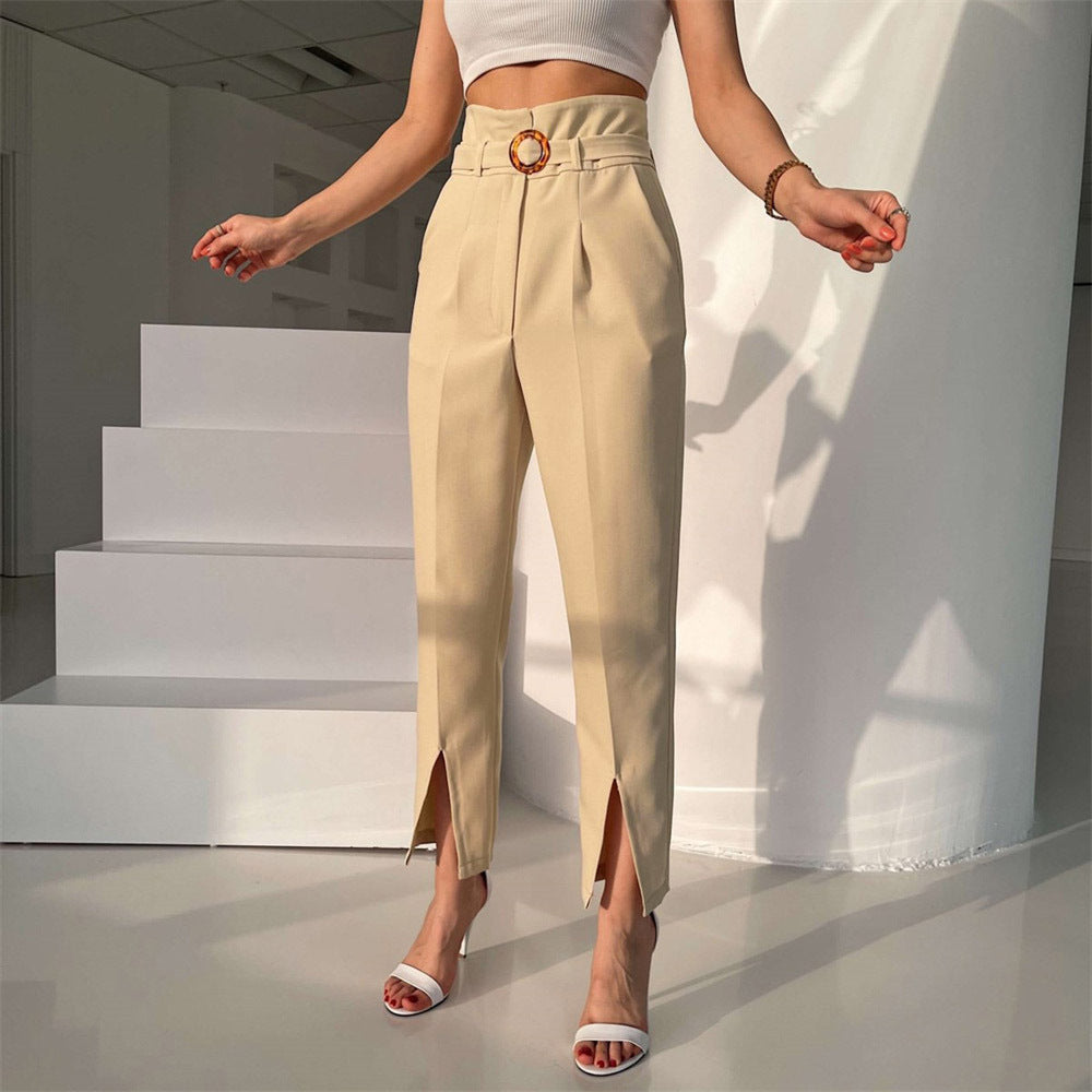 Slim Leg Split Work Pant Cropped Pants