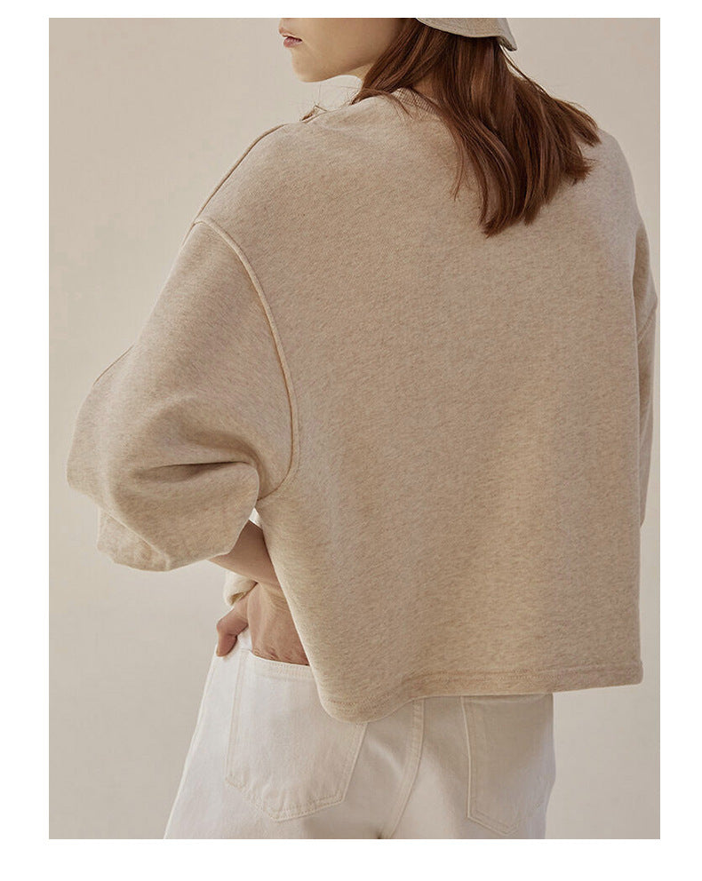Loose Short Lantern Sleeve Stitching Pure Cotton French Casual Sweatshirt