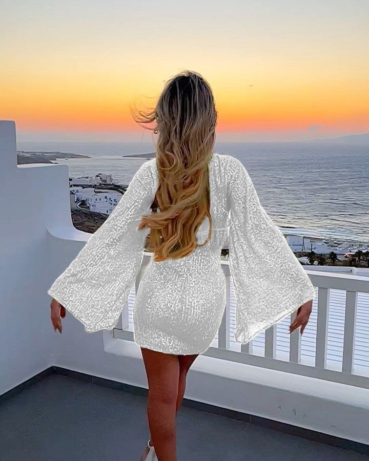 Sequined Flare Sleeve Dress