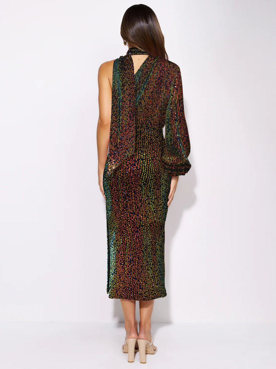 Design Scarf Sequin Maxi Dress
