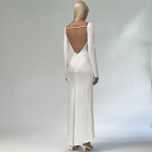 Sexy Backless Solid Color Elegant Slim Fit Dress