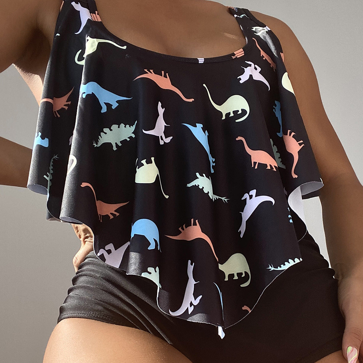 Dinosaur Printed Ruffled High Waist Sexy Bikini