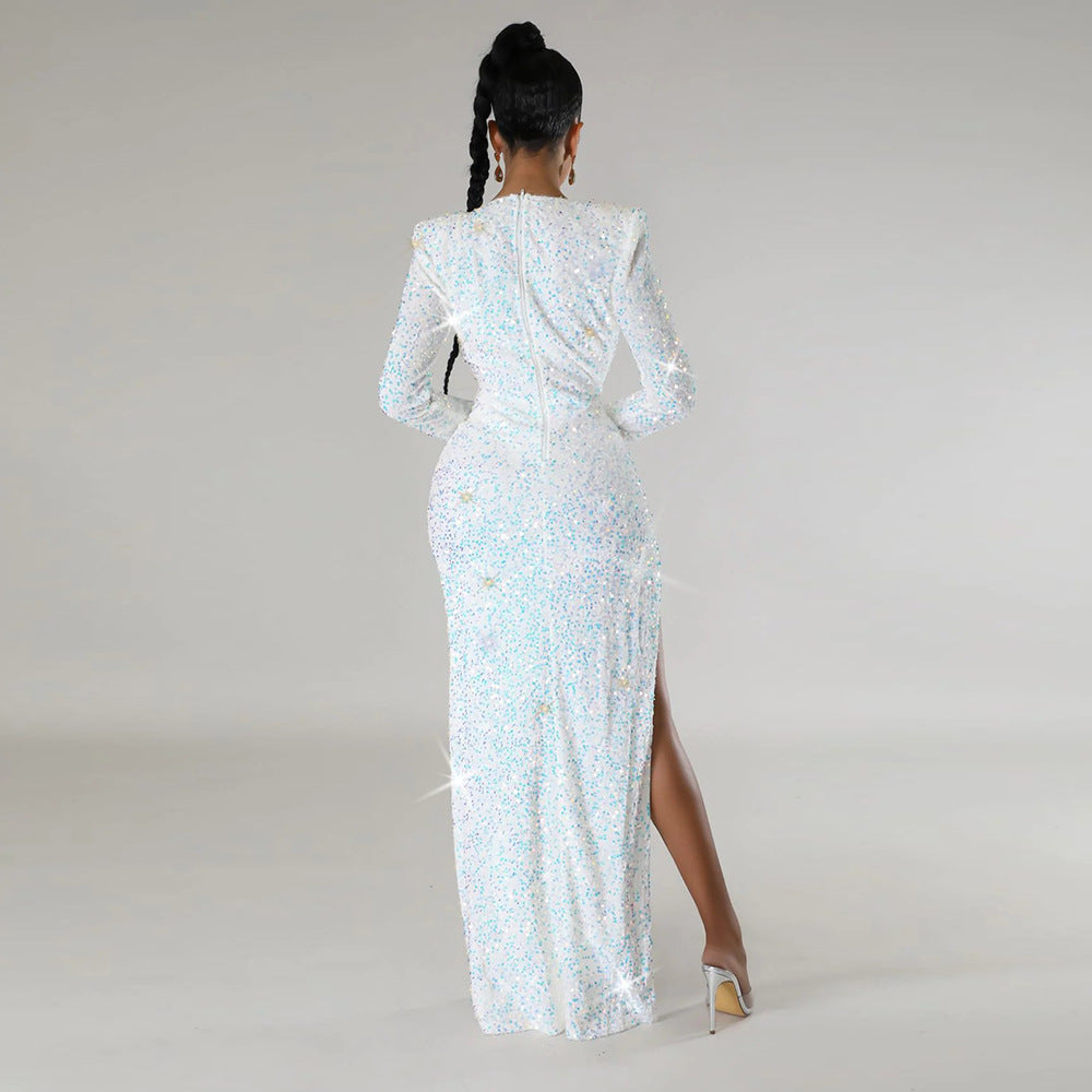 Seksowna sukienka maxi z rozcięciem w jednolitym kolorze