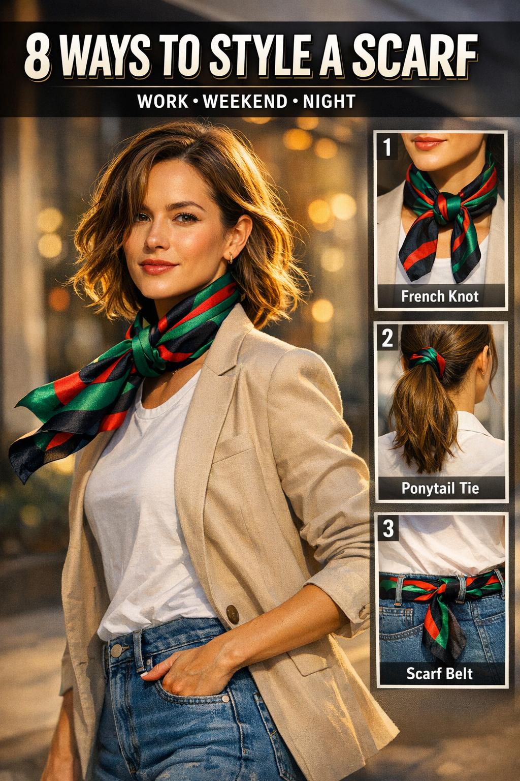 How to style a scarf with a neutral knit outfit and layered wrap for a chic everyday look