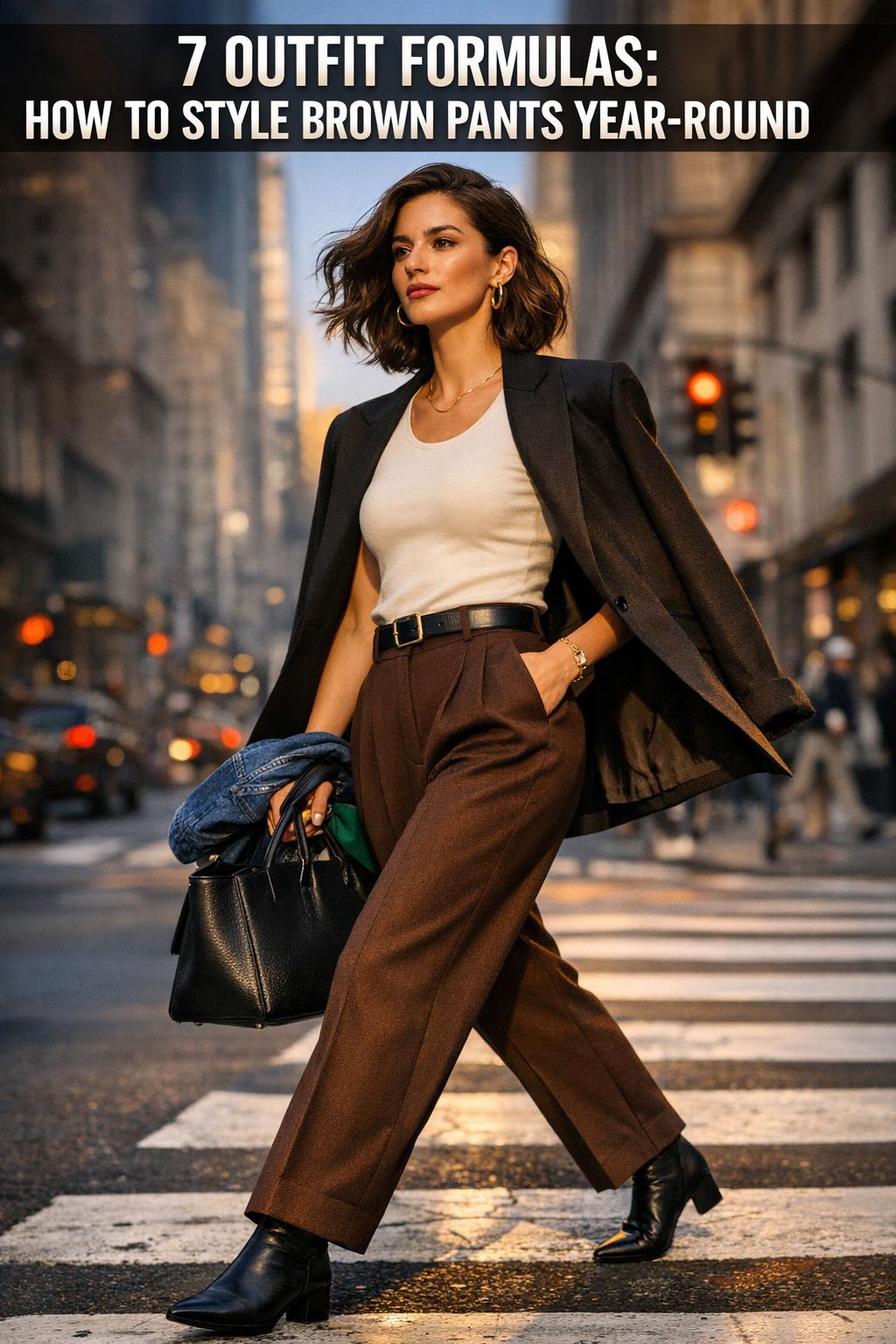 How to style brown pants with a crisp white shirt and loafers in a clean street style look