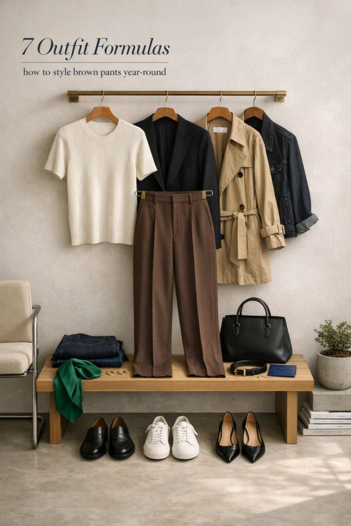 7 Outfit Formulas: How To Style Brown Pants Year-Round - Fashally.com