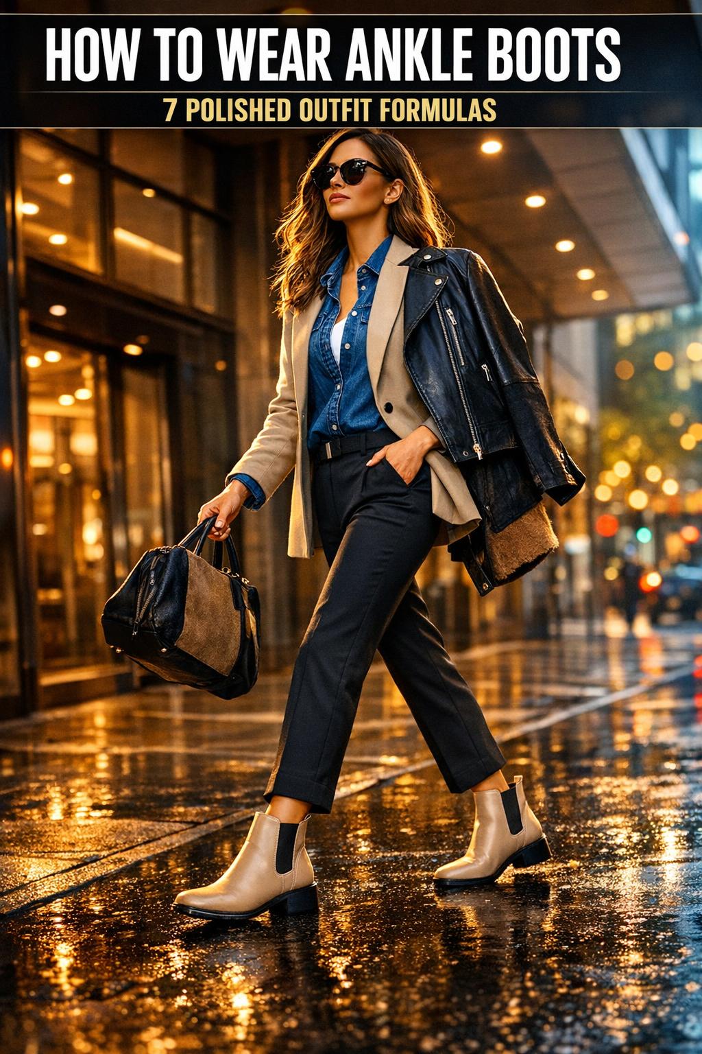 Woman styling ankle boots with skinny jeans and a cozy sweater, showing how to wear ankle boots for everyday outfits.