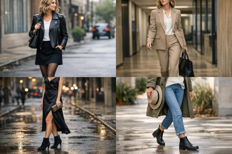 How to wear ankle boots with jeans and a blazer in a polished street-style outfit