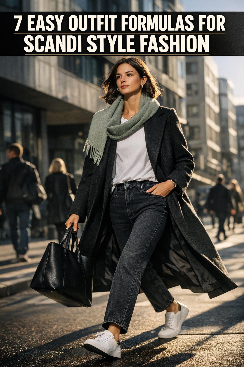 Scandi style fashion street portrait with minimalist layered outfit and neutral tones